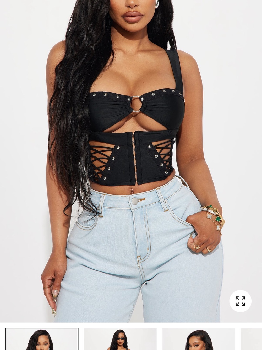 Fashion Nova Black Studded Lace-Up Corset Crop Top